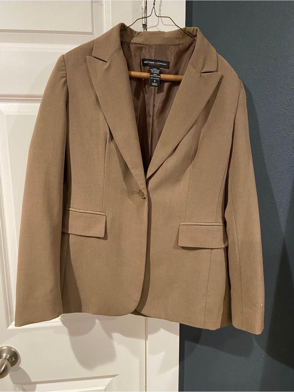 New York & Company Women's Camel Single-Button Blazer